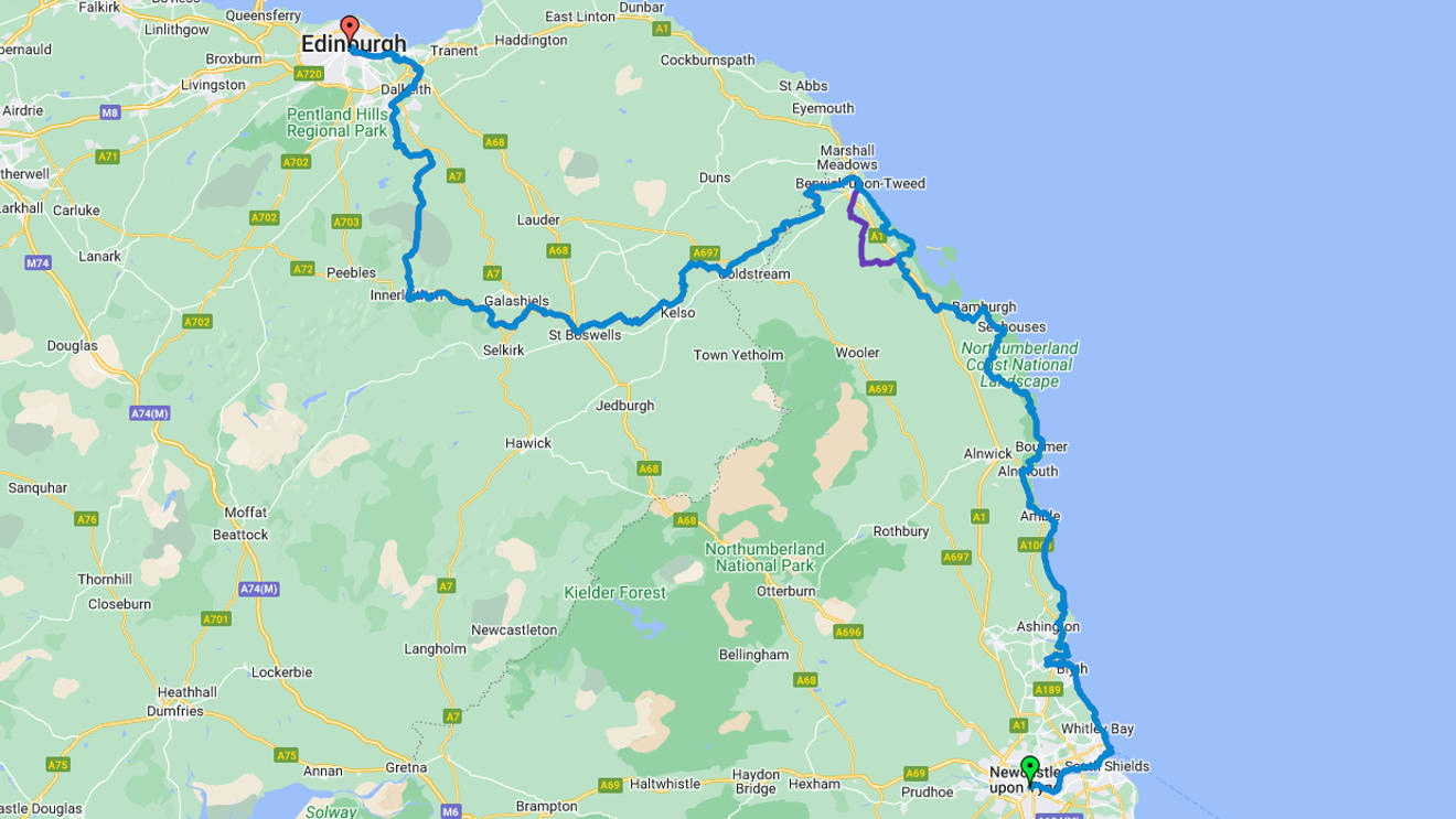 The coast and castles cycle route Google map